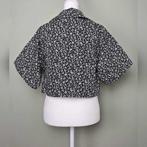 Zara Black White Floral Babydoll Crop Top MEDIUM - Picture 6 of 10